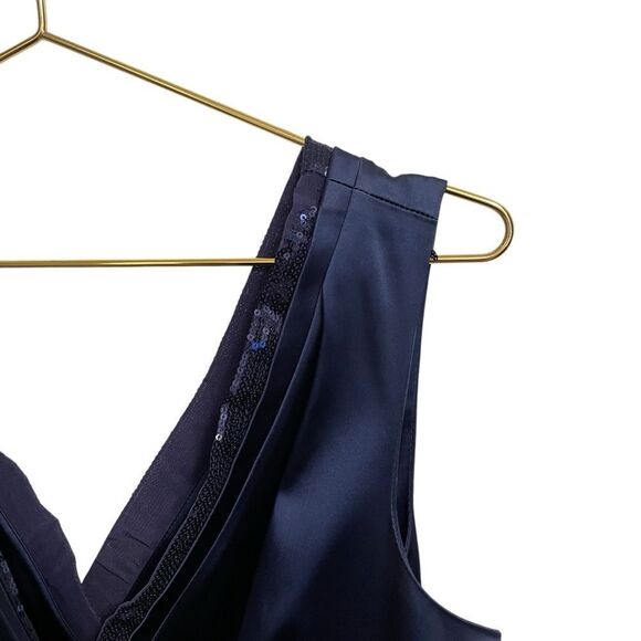 Calvin Klein Sheath Dress Royal Blue Satin Sequin V Neck Trim Sleeveless Size 14 - Picture 2 of 8